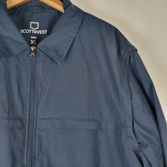SCOTTeVEST Sterling Jacket Mens XL Navy Convertible Zip Off Sleeves Travel Cargo - Picture 10 of 16